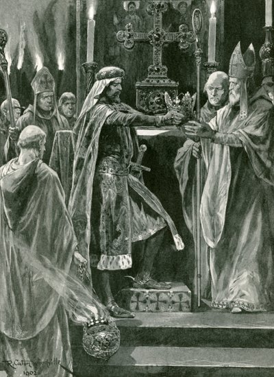 Richard I Delivering the Crown to the Archbishop Before the Act of Crowning by Richard Caton Woodville junior